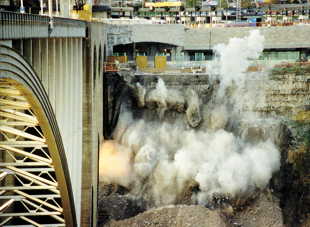 Blasting rock face